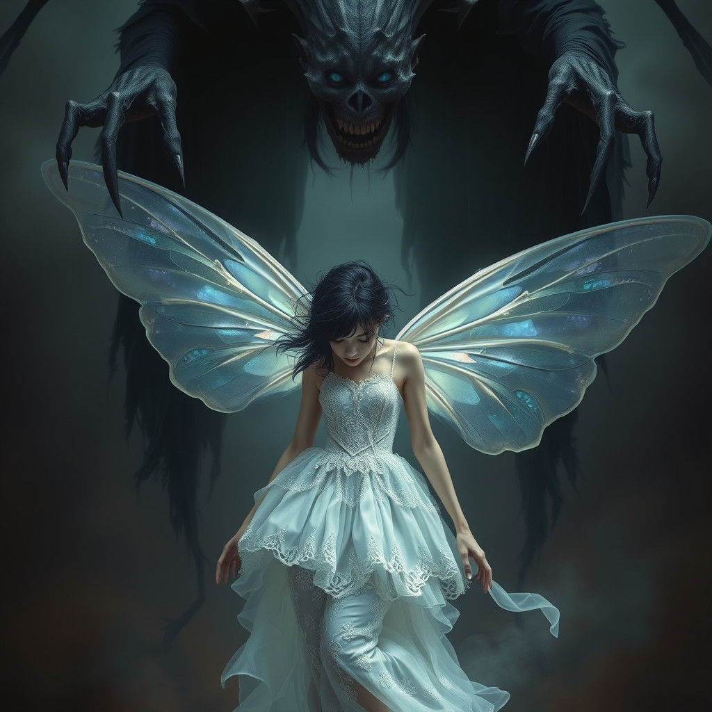 Goth Fairy and Dementor Ghoul in Dark Fantasy Art