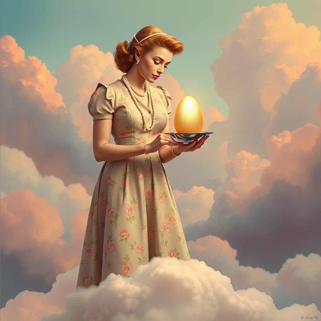 1950s Housewife Offers Easter Egg in Retro Style