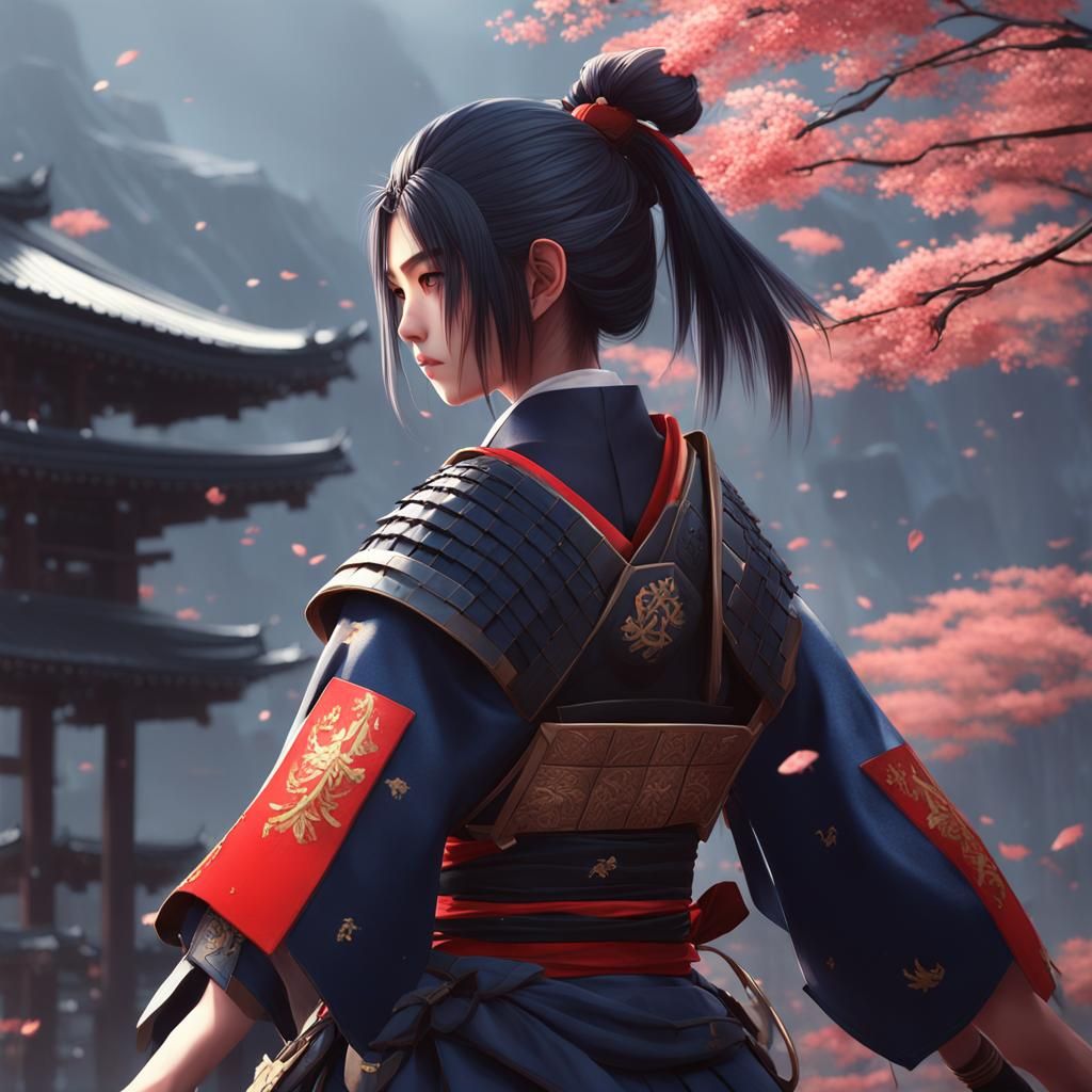 Detailed 3D Anime Samurai Girl Concept Art