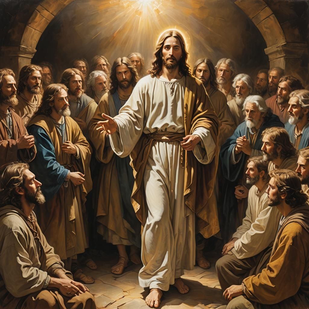 Jesus Among Disciples: A Baroque Oil Painting
