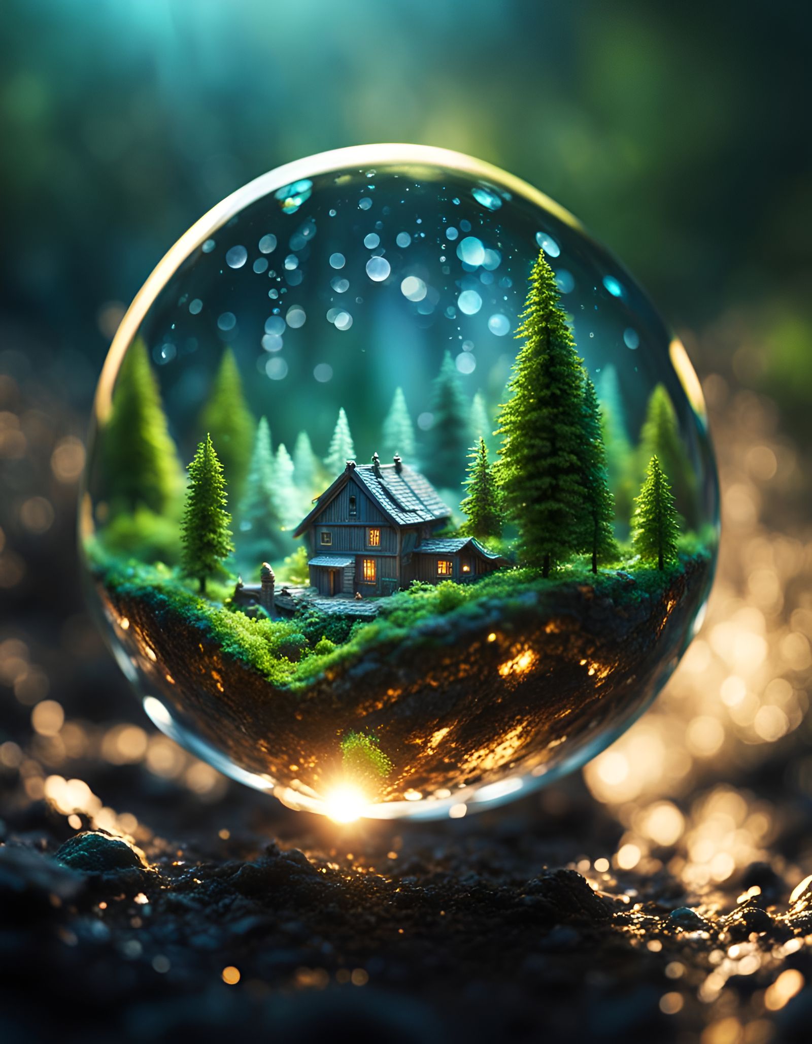 Miniature World Inside Water Droplet: Fantasy Illustration