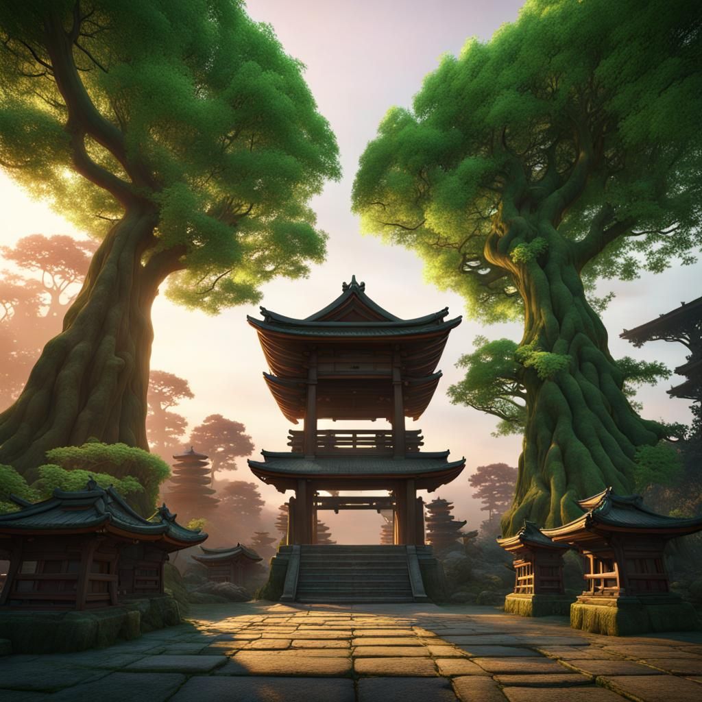 Shinto Shrine Sunrise with Sigillaria Trees