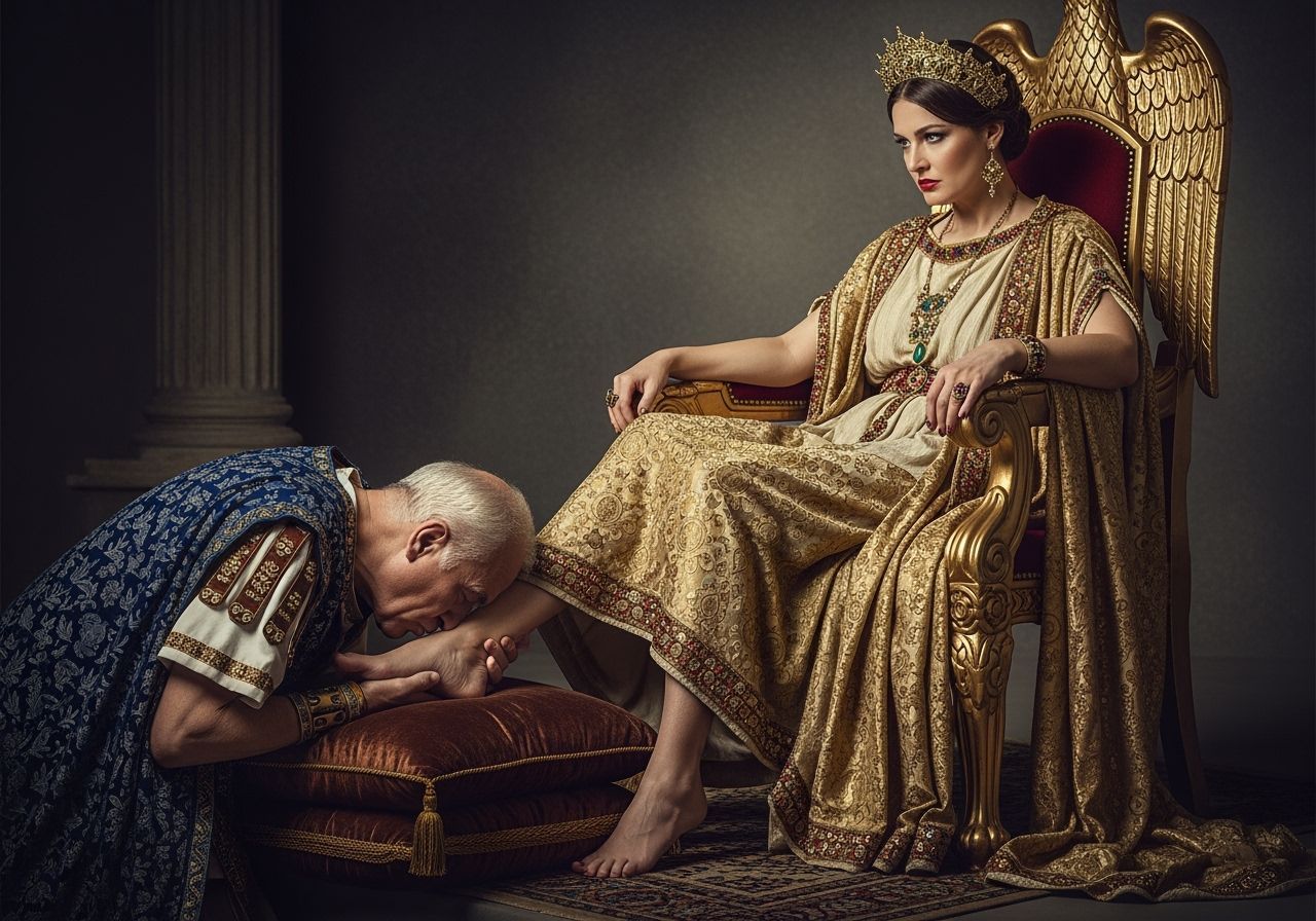 Regal Roman Empress on Gold Throne, Professional Photography