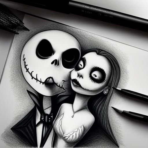 Jack and Sally Charcoal Drawing