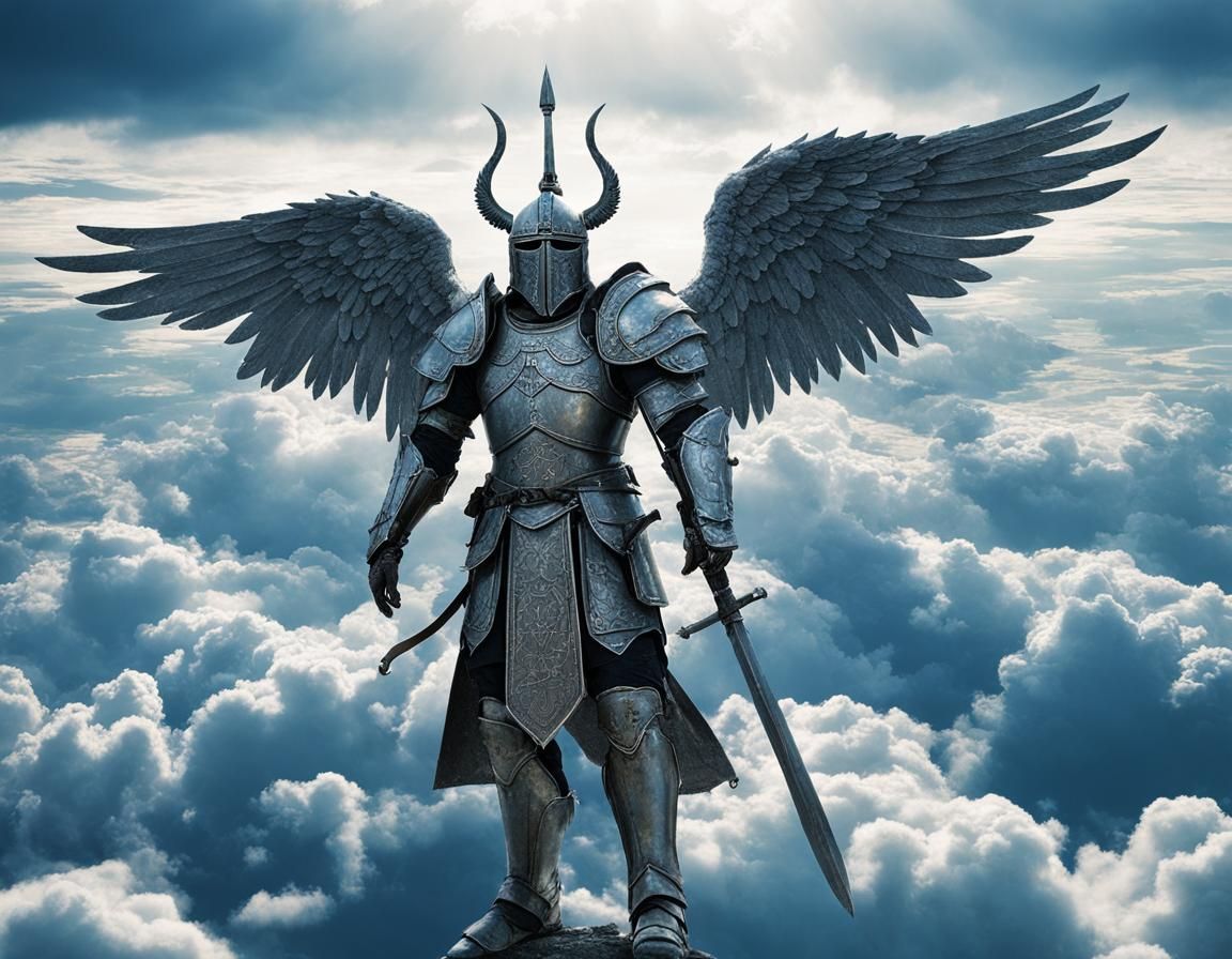 Angelic Host Assembled on Clouds in Full Armor