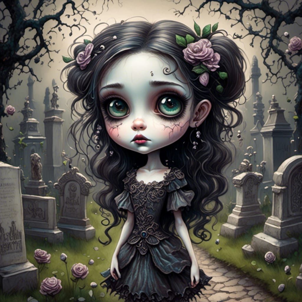 Creepy Adorable Chibi Girl in New Orleans Cemetery