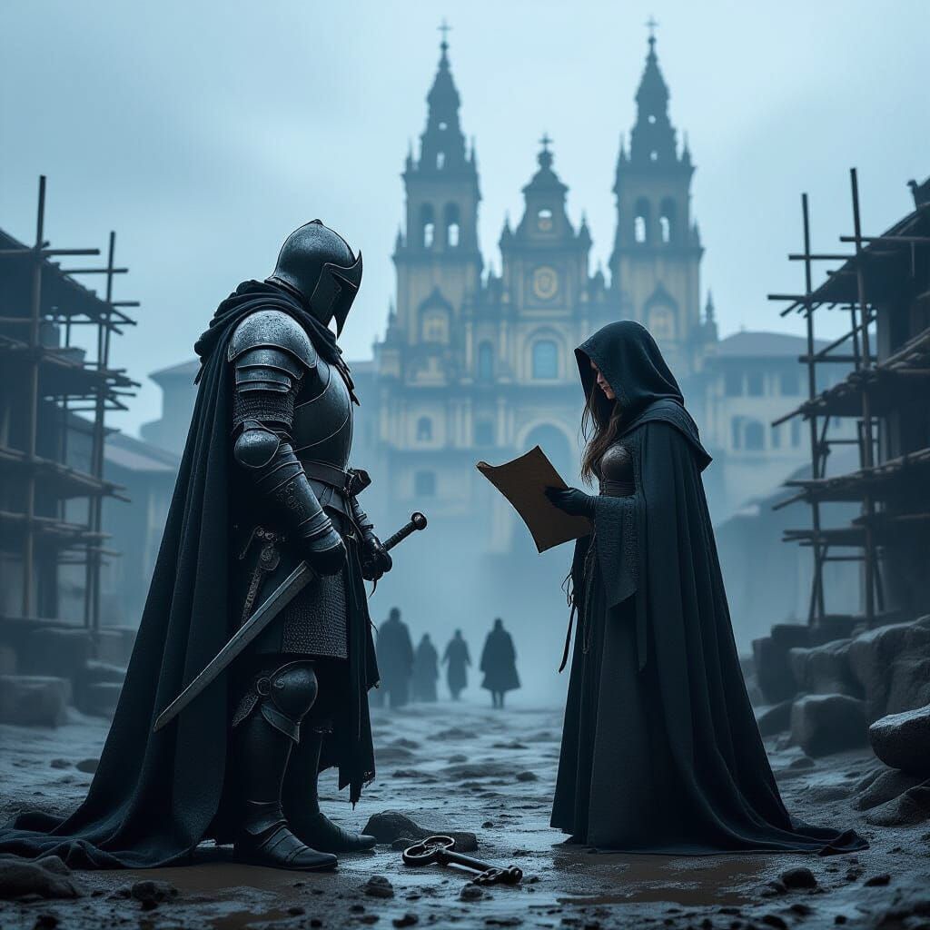 Gritty Templar Knight in Foggy Spain