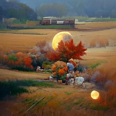 Harvest Moon Autumn Oil Painting