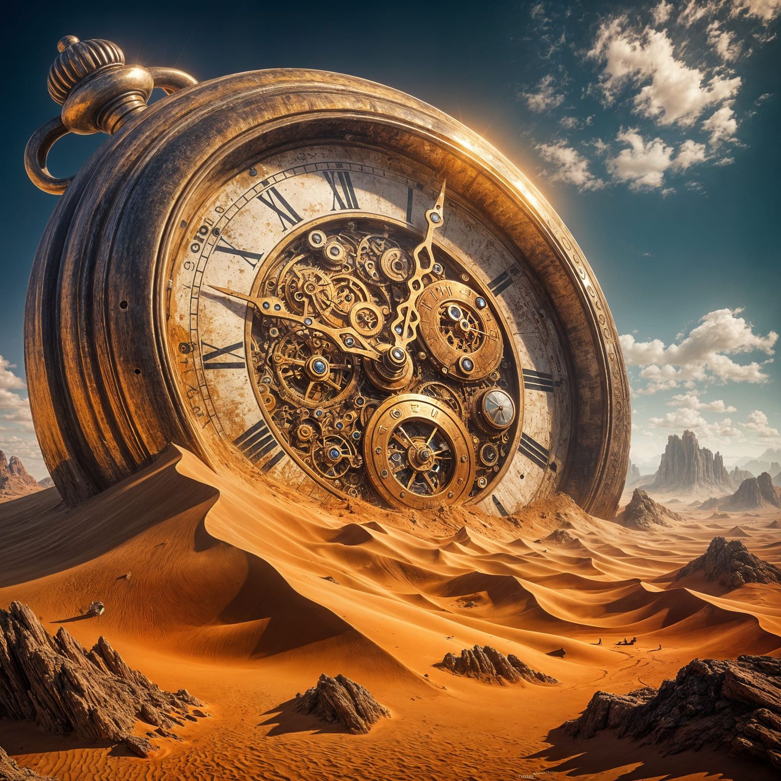 Colossal Desert Pocket Watch with Nomadic Tribes