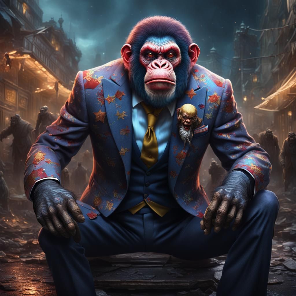 Ape in Suit Versus Clown: Detailed Matte Painting