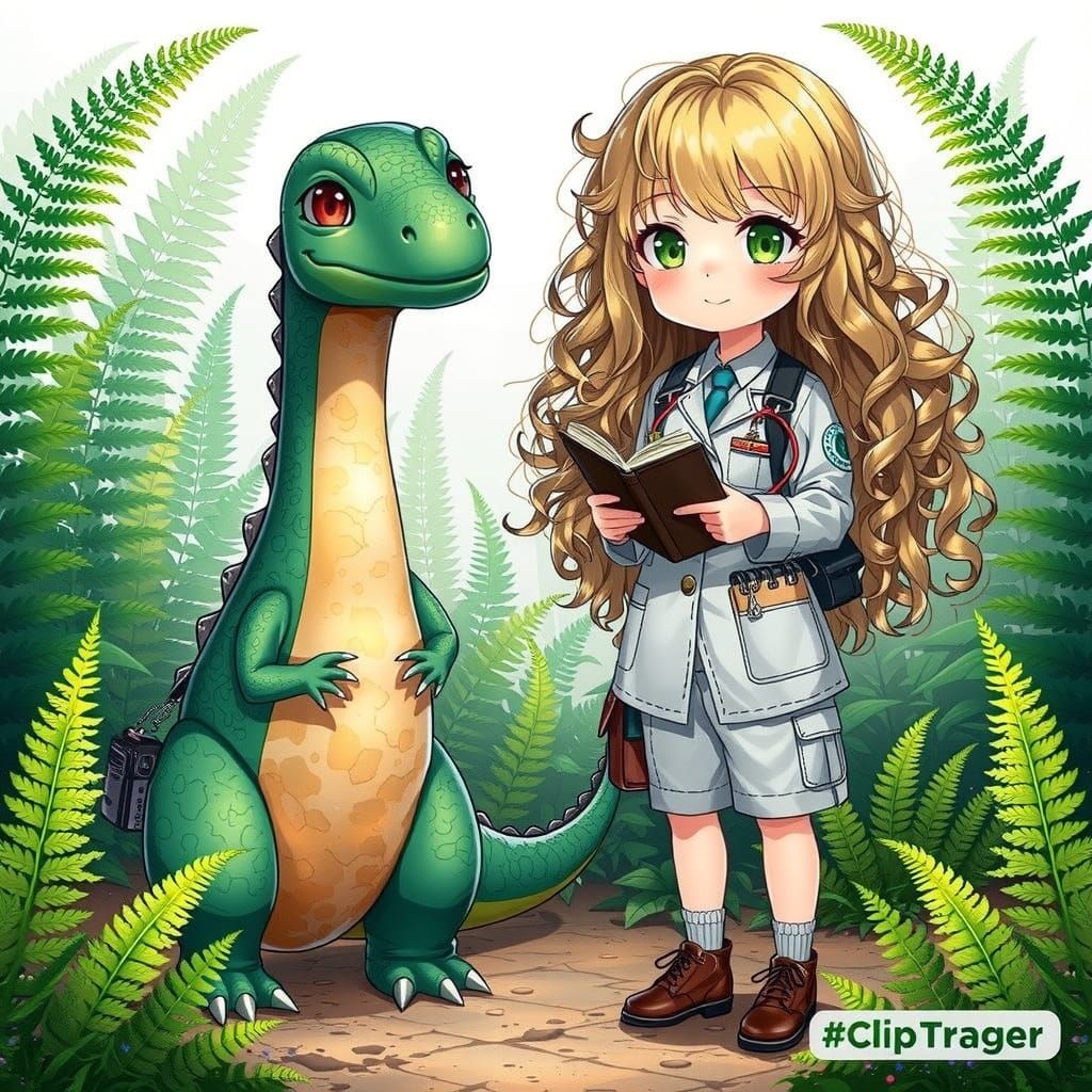 Girl Researcher and Diplodog in Anime Style