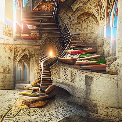 Medieval Library Staircase in 8K Resolution