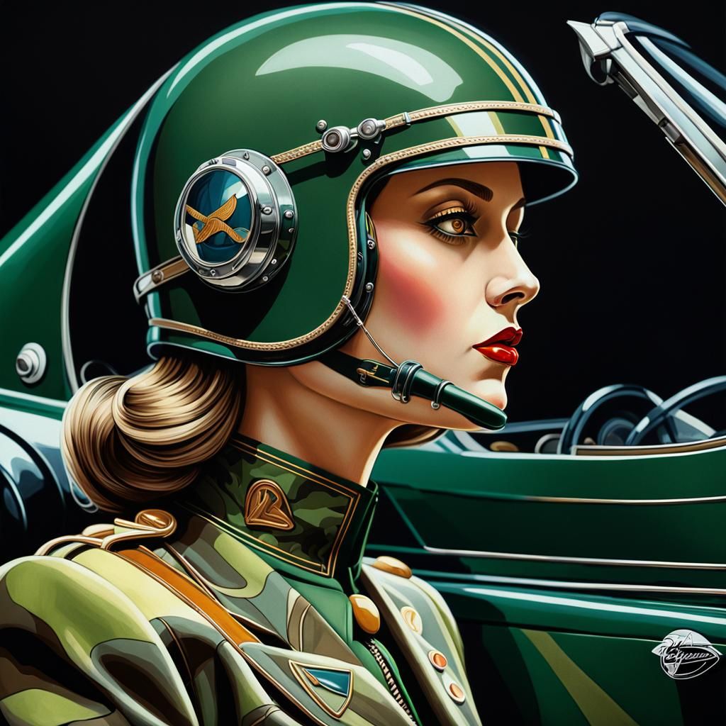 Artist tamara lempicka wearing 1929s style aviation camoufla...