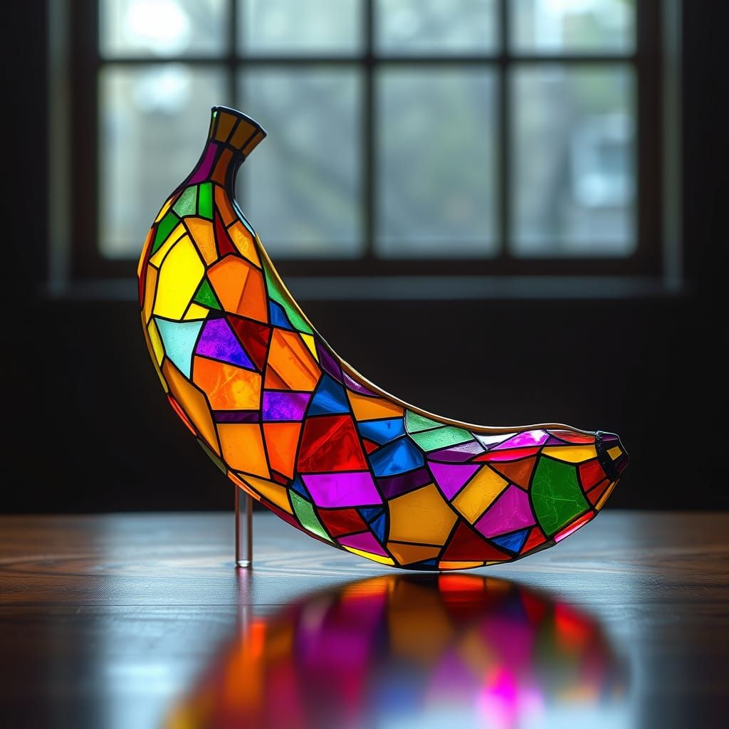 Stained Glass Banana in Hyperrealistic 3D