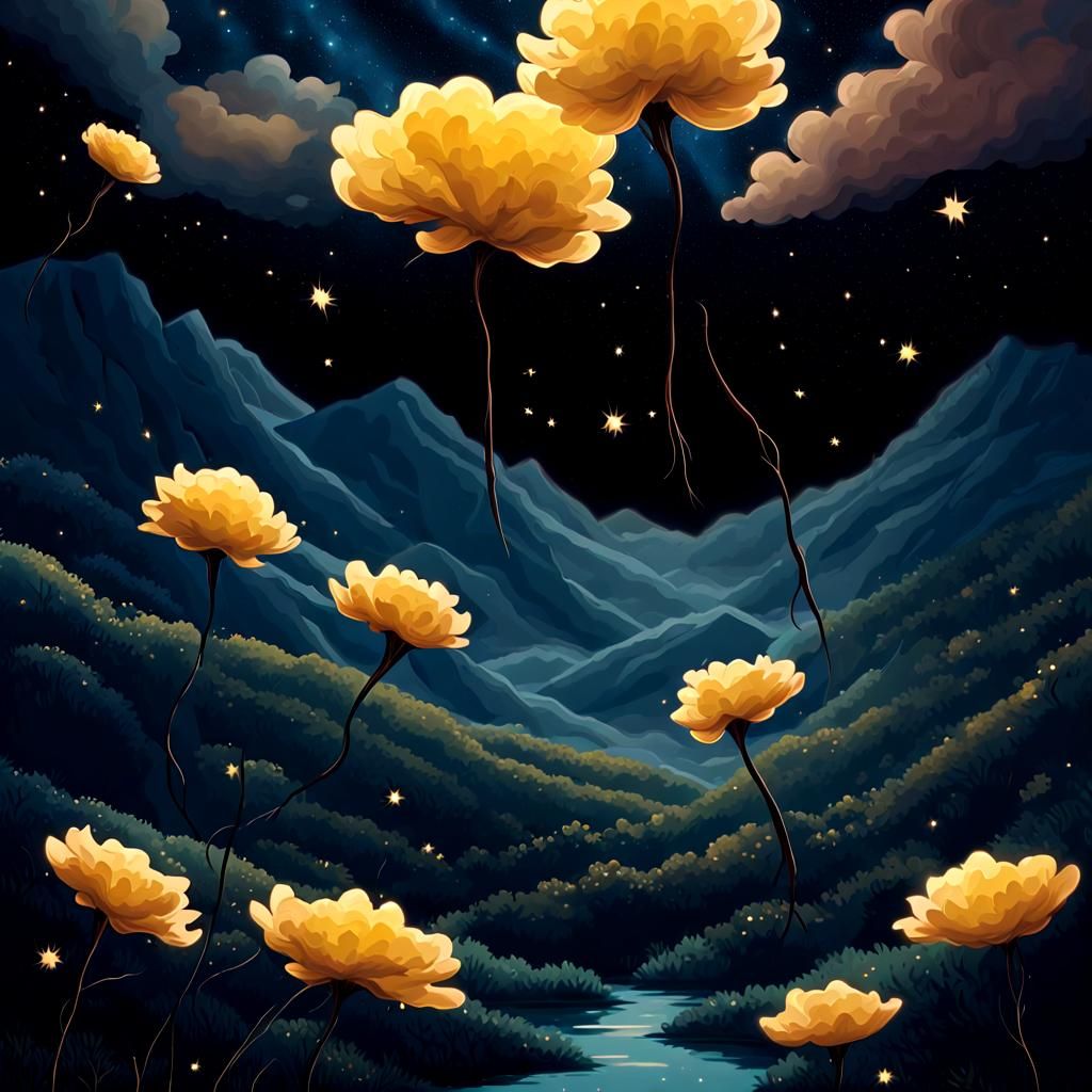 Golden Pompom Flowers Dancing in the Breeze