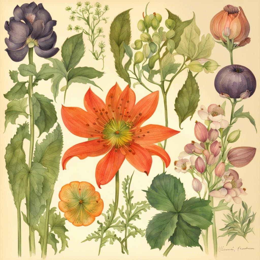 Vivid Botanical Print in Watercolor Style