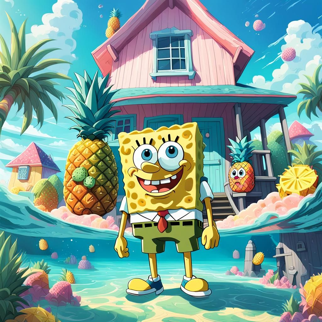 SpongeBob and Pineapple House in Anime Style