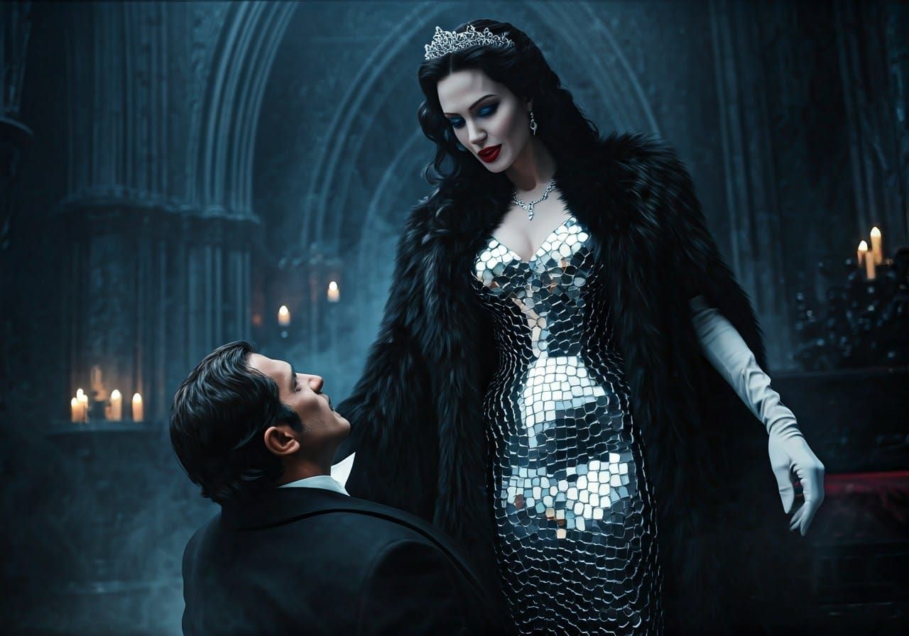 Vampire Countess Mesmerizes Her Victim in Moonlight