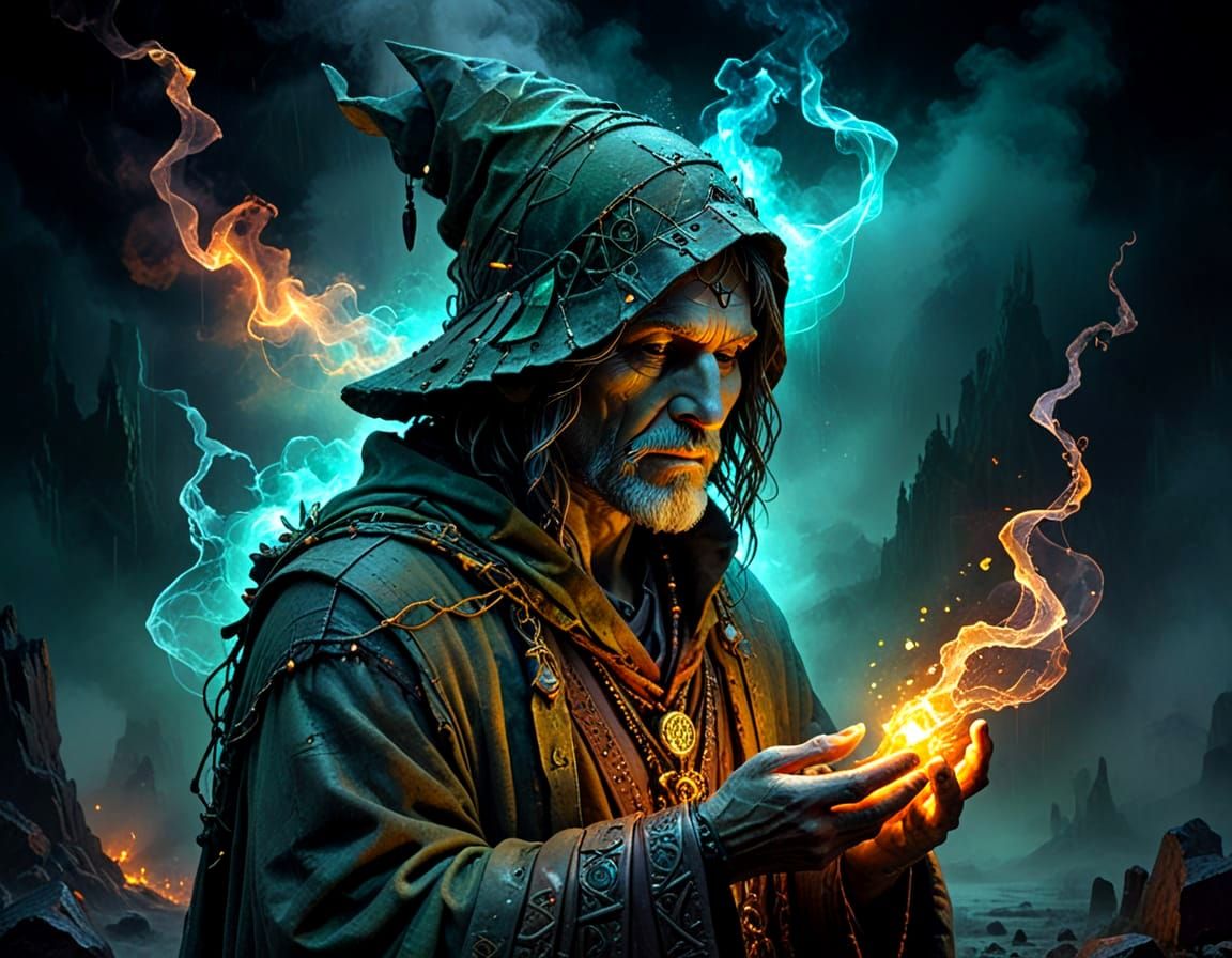 Cryptic Sage at Misty Crossroads in Acrylic Style