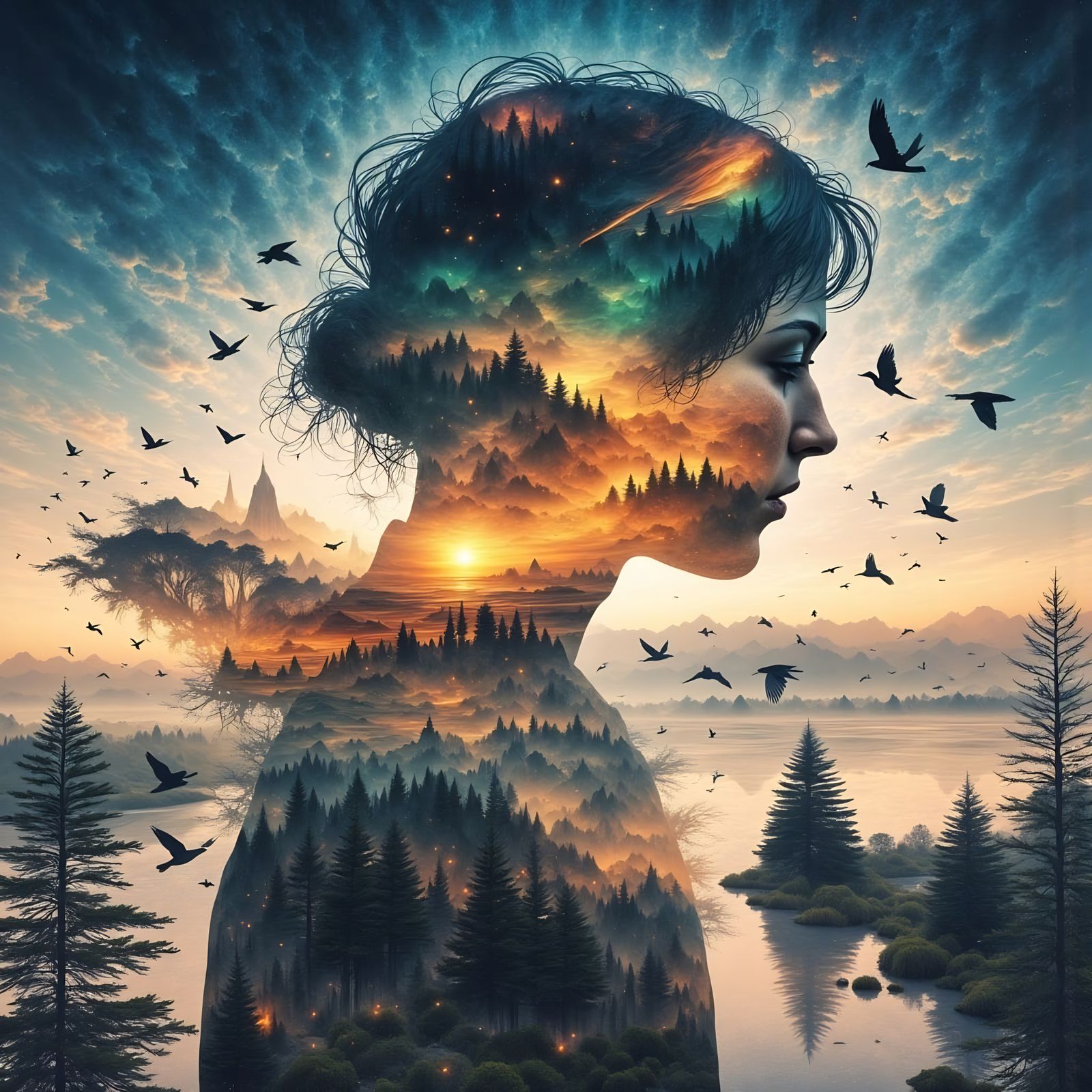 Double Exposure Masterpiece: Man and Nature Blend