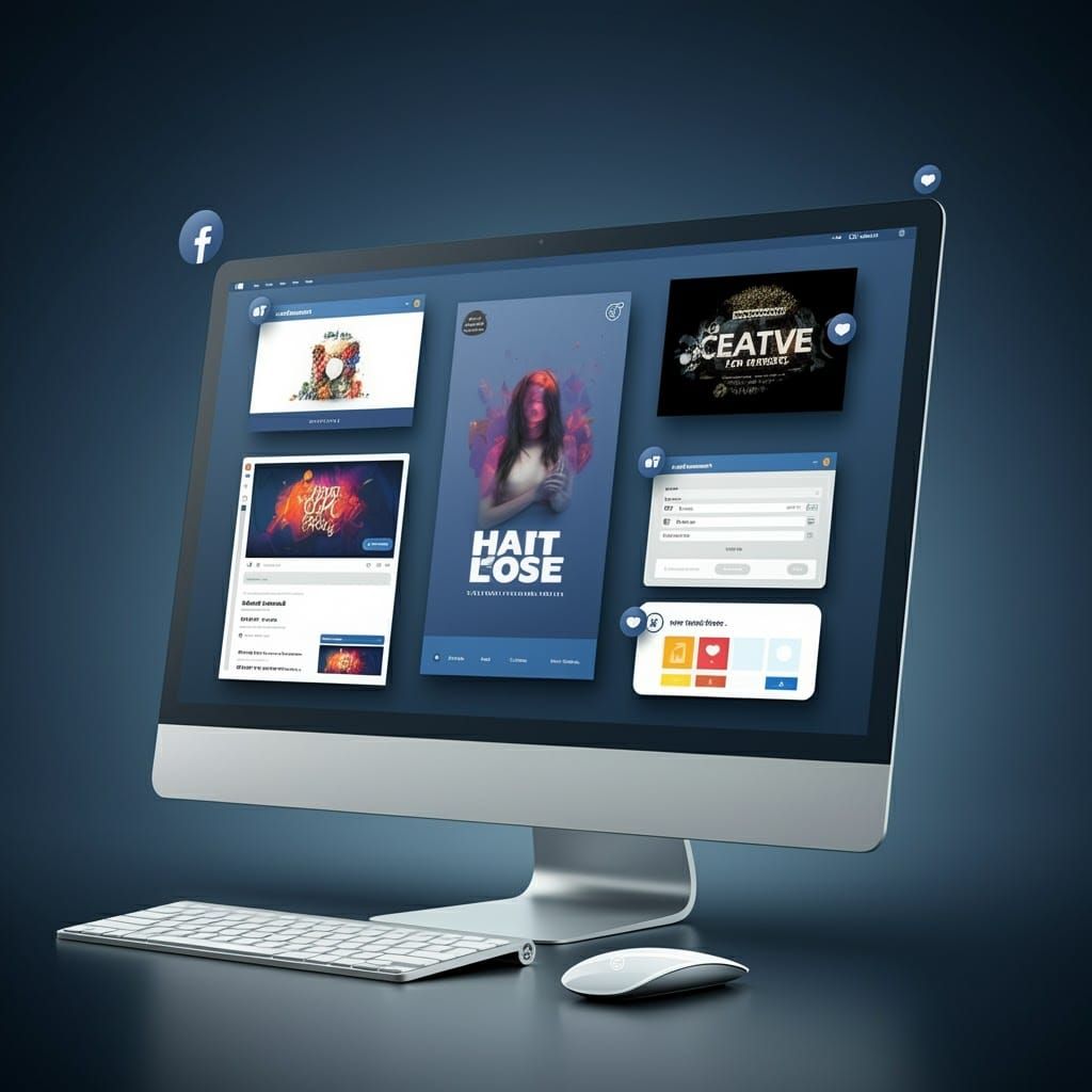 Facebook Interface Displaying Engaging Ads in Photorealistic...