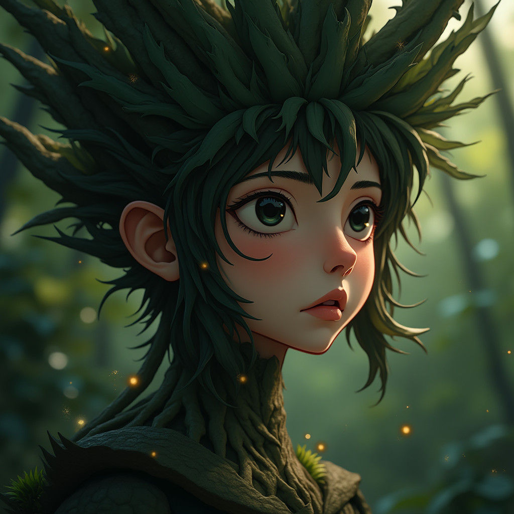Serene Studio Ghibli-Inspired Portrait of a Young Tree Warri...