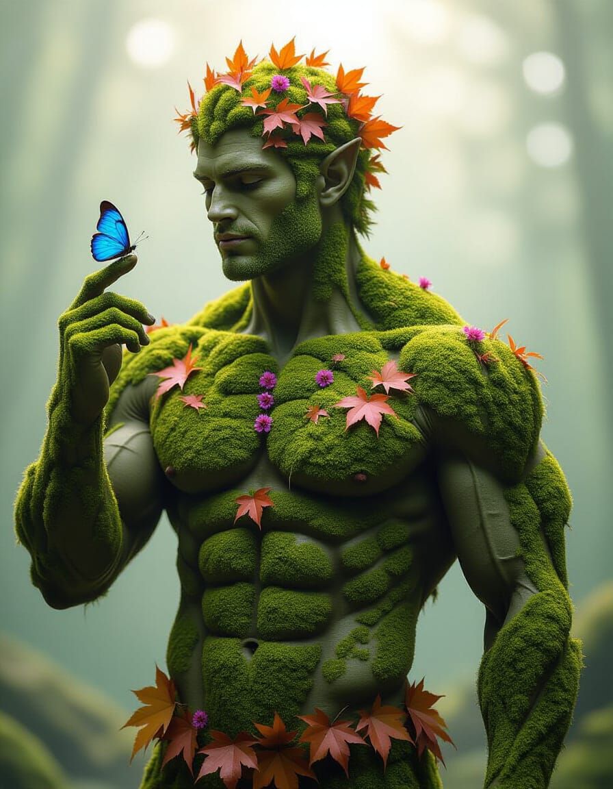 Moss Man with Butterfly: Cinematic Digital Painting