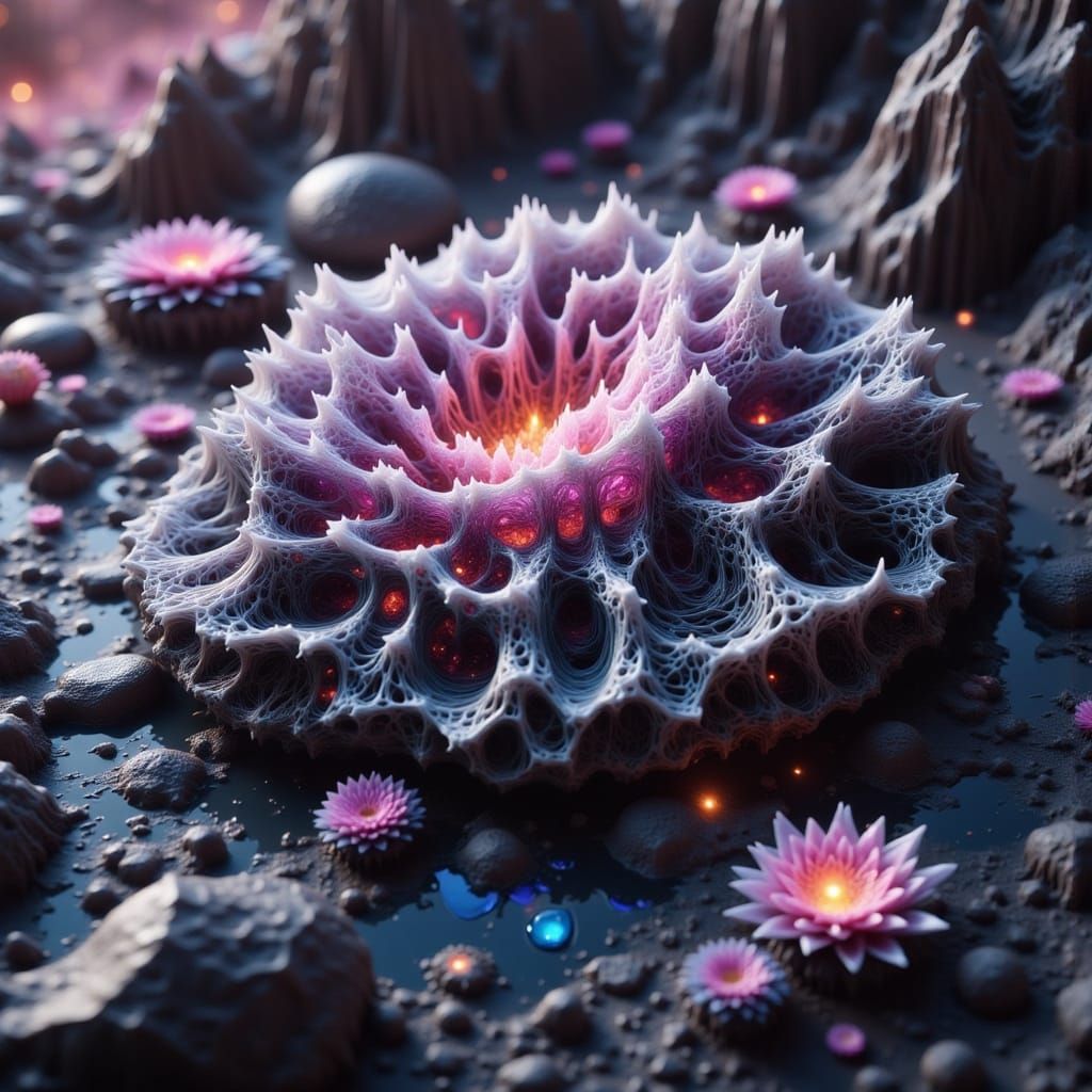 Sensual Fractal Tapestry with Diamond Reflections in Cyberpu...