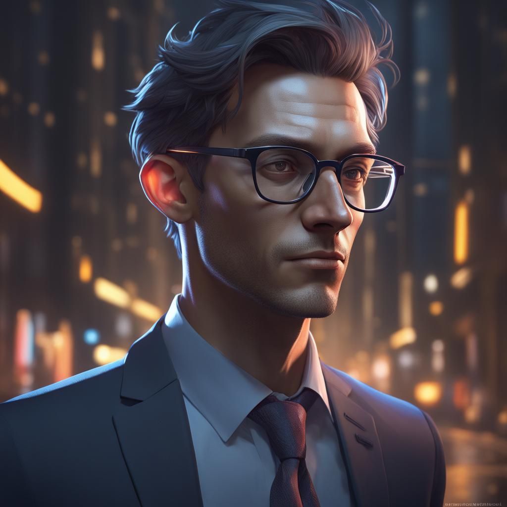 Dark Portrait of a Businessman in Hyperdetailed Style