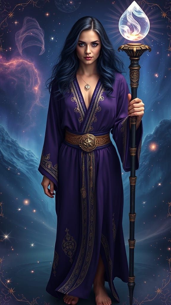 Mystical Sorceress in Celestial Attire