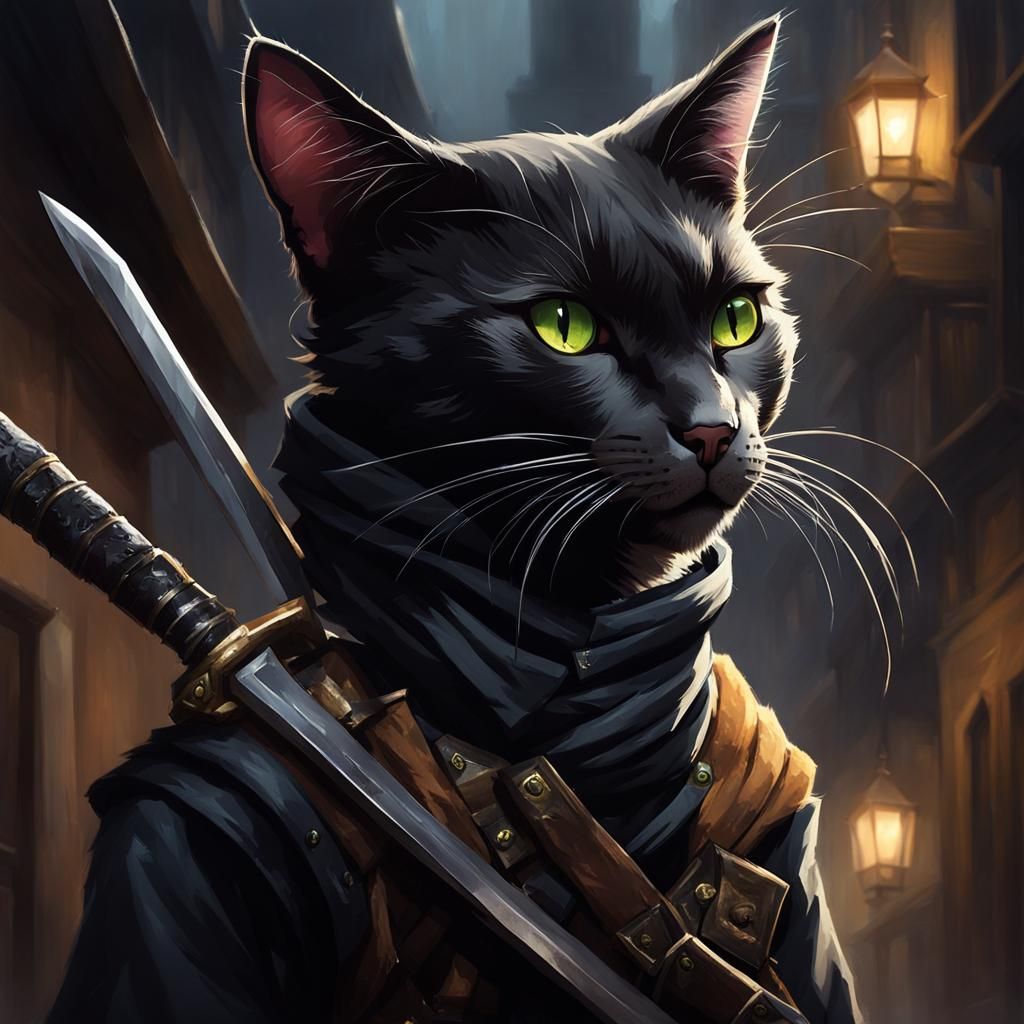 Black Tabaxi Rogue Portrait with Short Swords