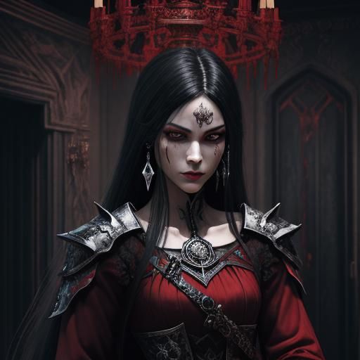 Beautiful Female Assassin in Dark Mansion, 3D Digital Art