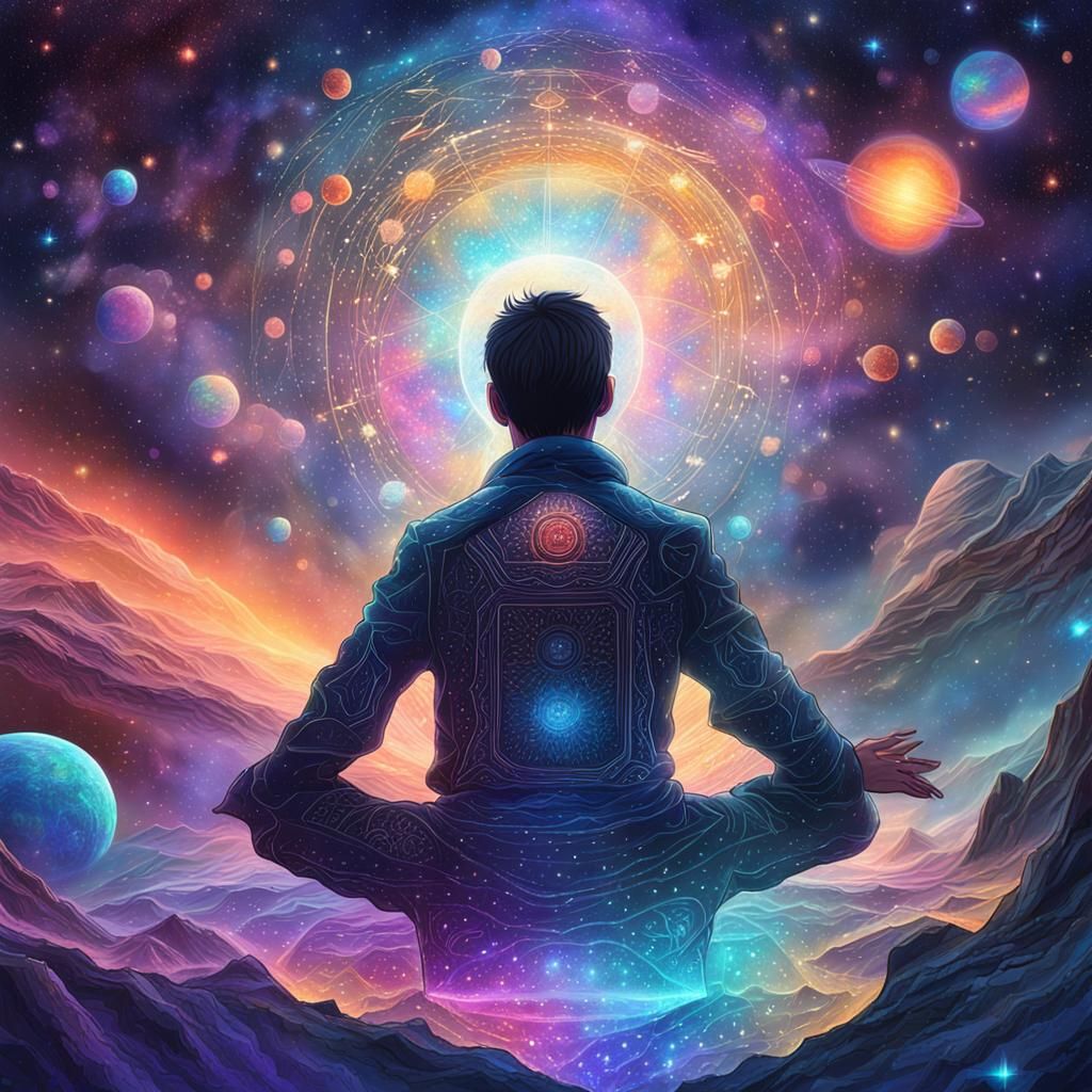 Holographic Astral Cosmos in Pablo Amaringo Style