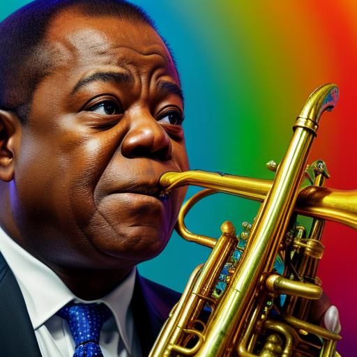 Hyperrealistic Portrait of Louis Armstrong with Splash Art