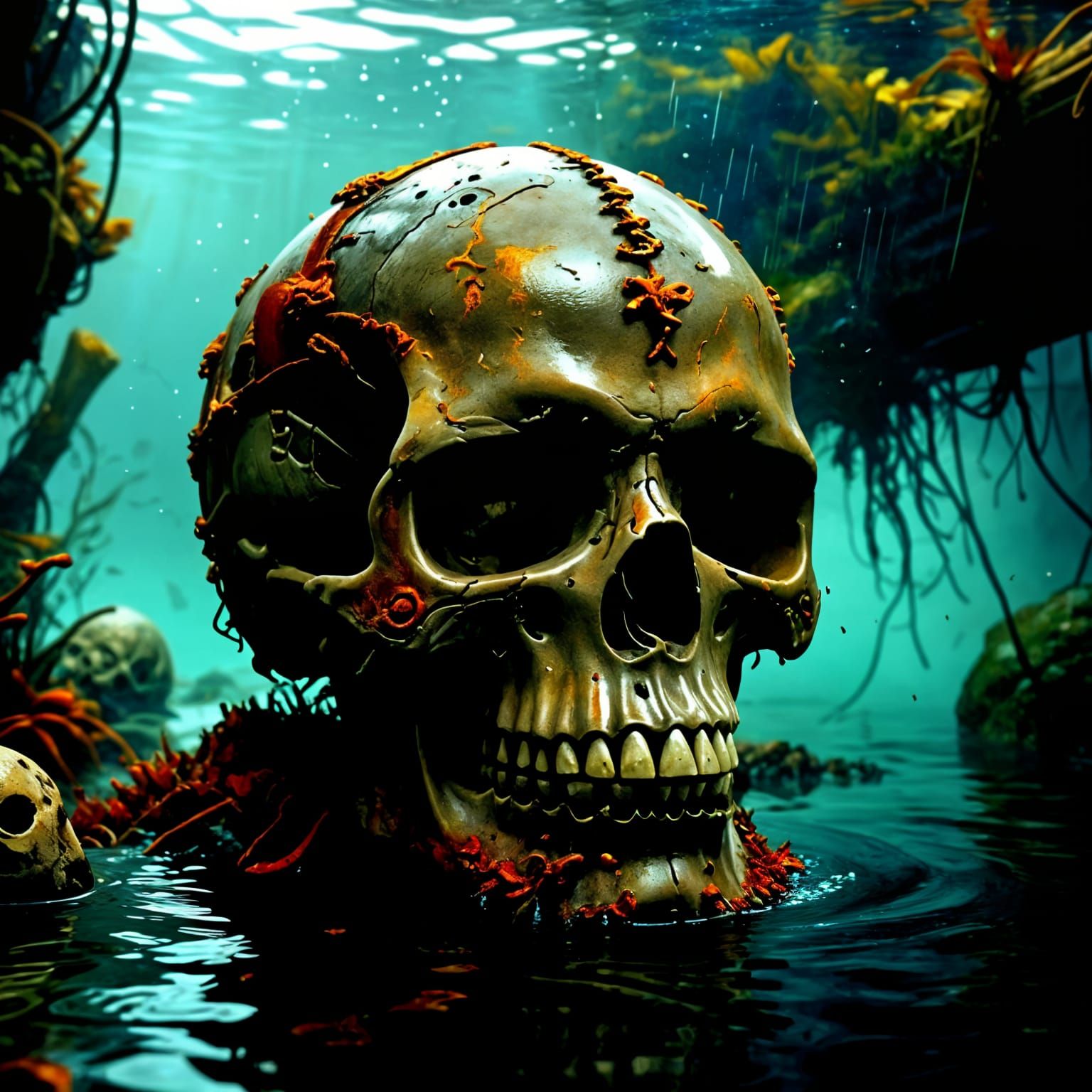 Forgotten Skull in Eerie Grey Water