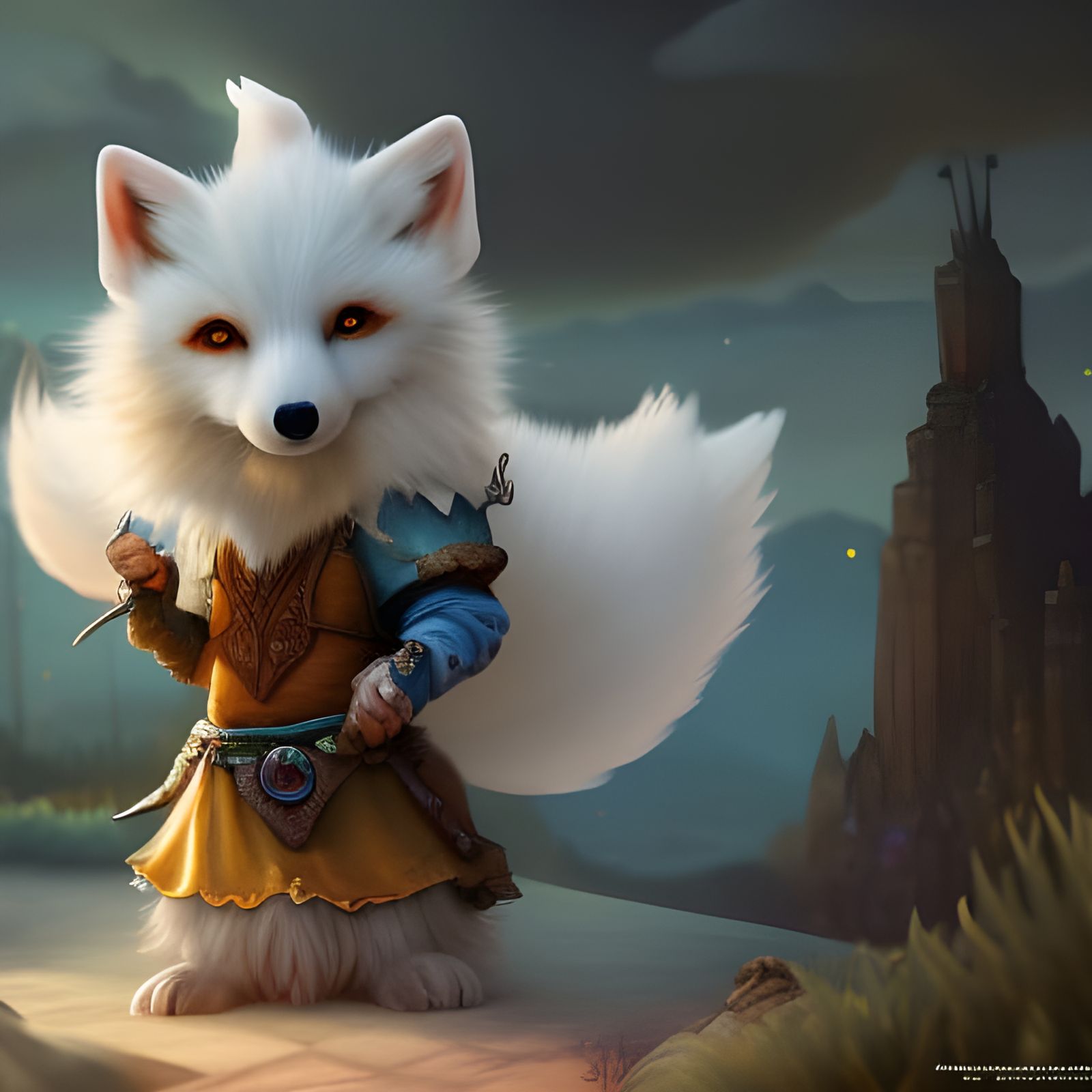 Fox Gnome Sorceress in Fantasy Village