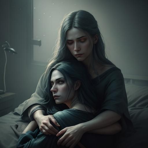 Touching Sisterly Moment in Gothic Style