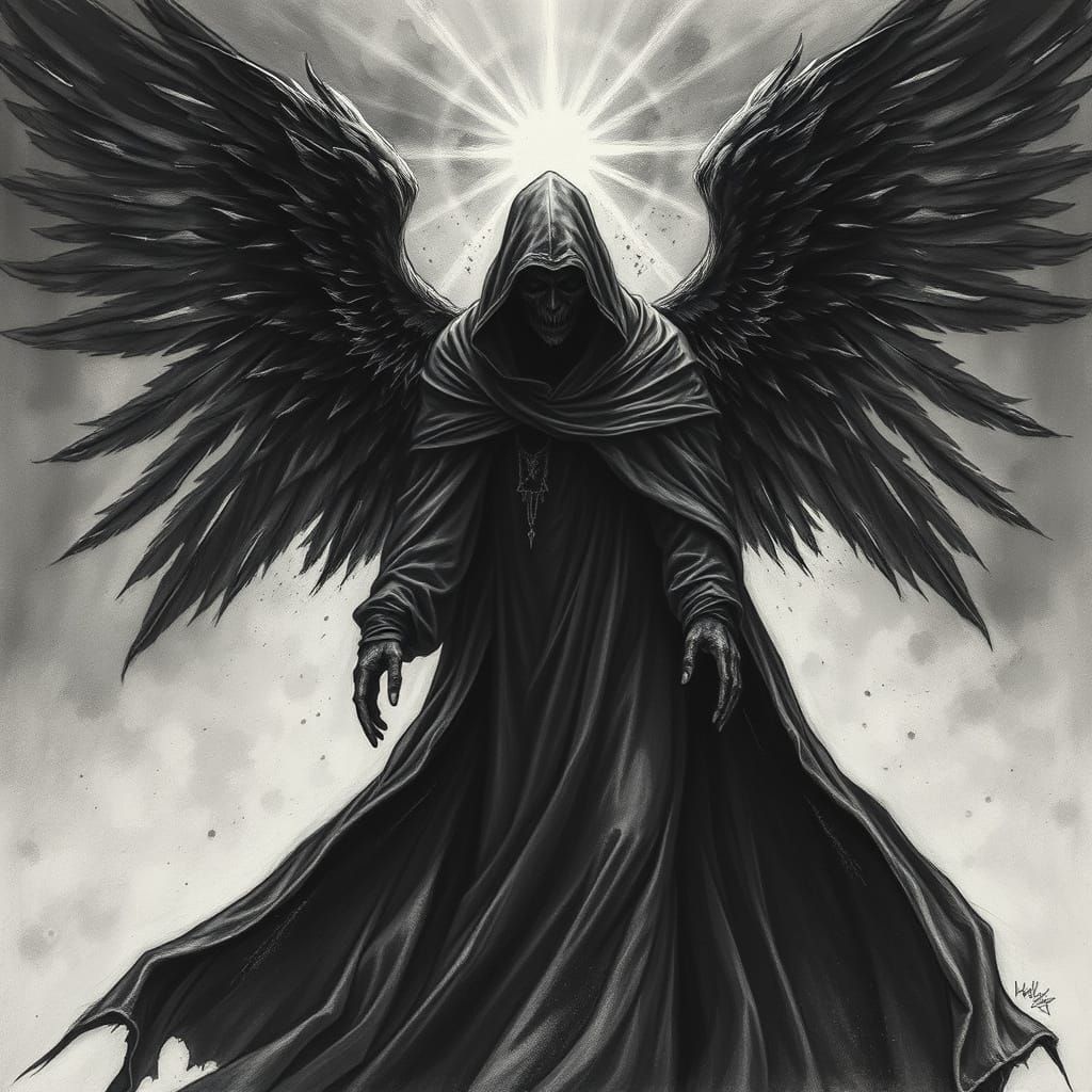 Dark Angel in Charcoal Drawing Style