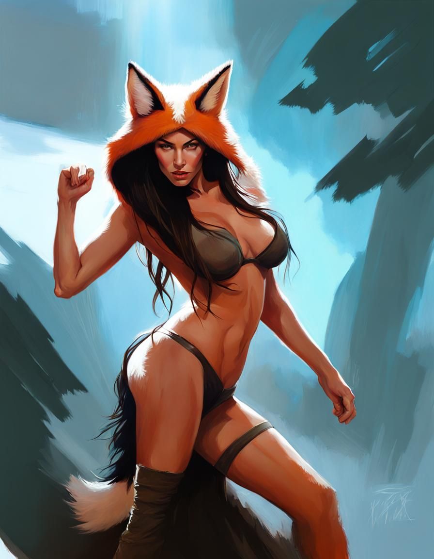 Fox Woman: Hyperrealistic Acrylic Painting