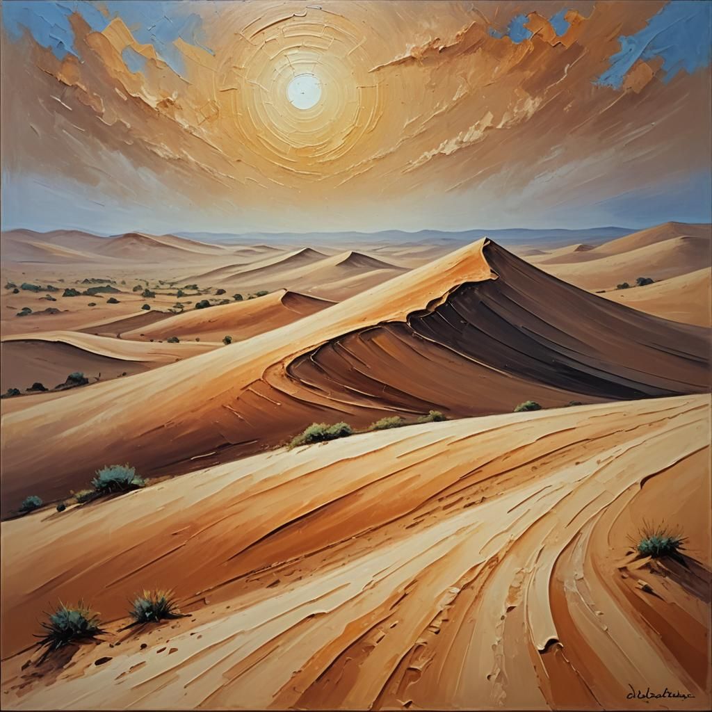 Sand Dune in Dust Storm, Expressionist Oil Painting