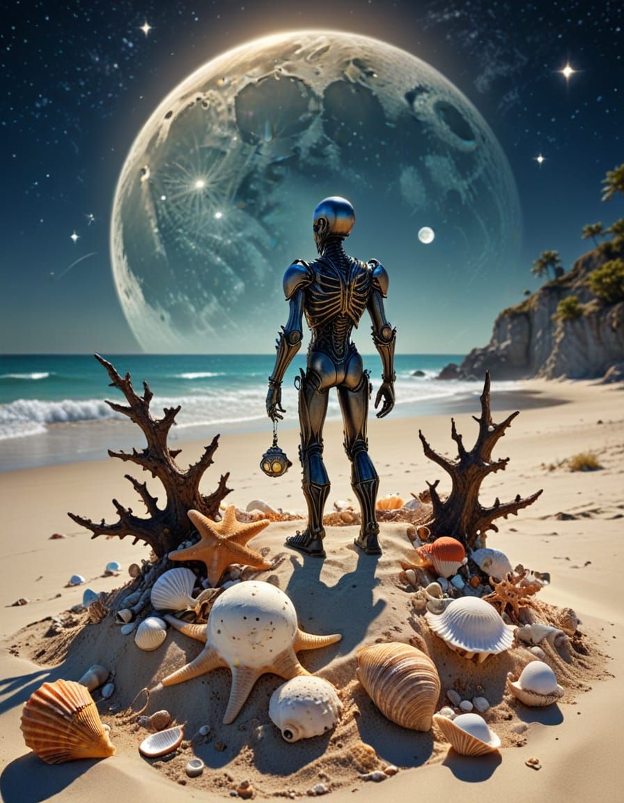 Xenomorph and Duck in Steampunk Moonlight