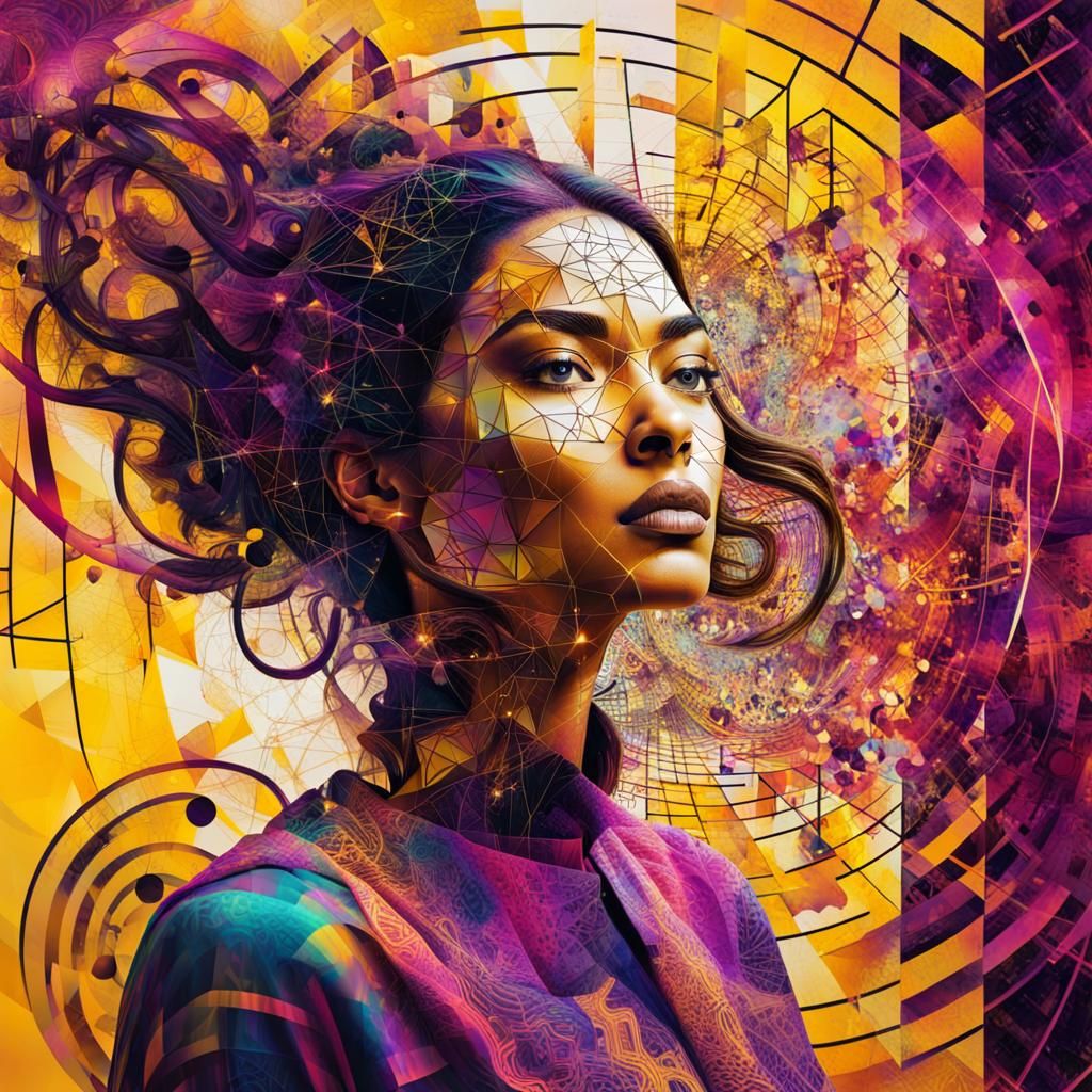 Psychedelic Double Exposure Portrait with Geometric Patterns