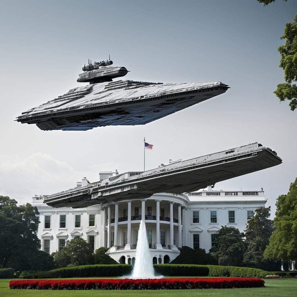 Star Destroyer Over White House Sci-Fi Scene
