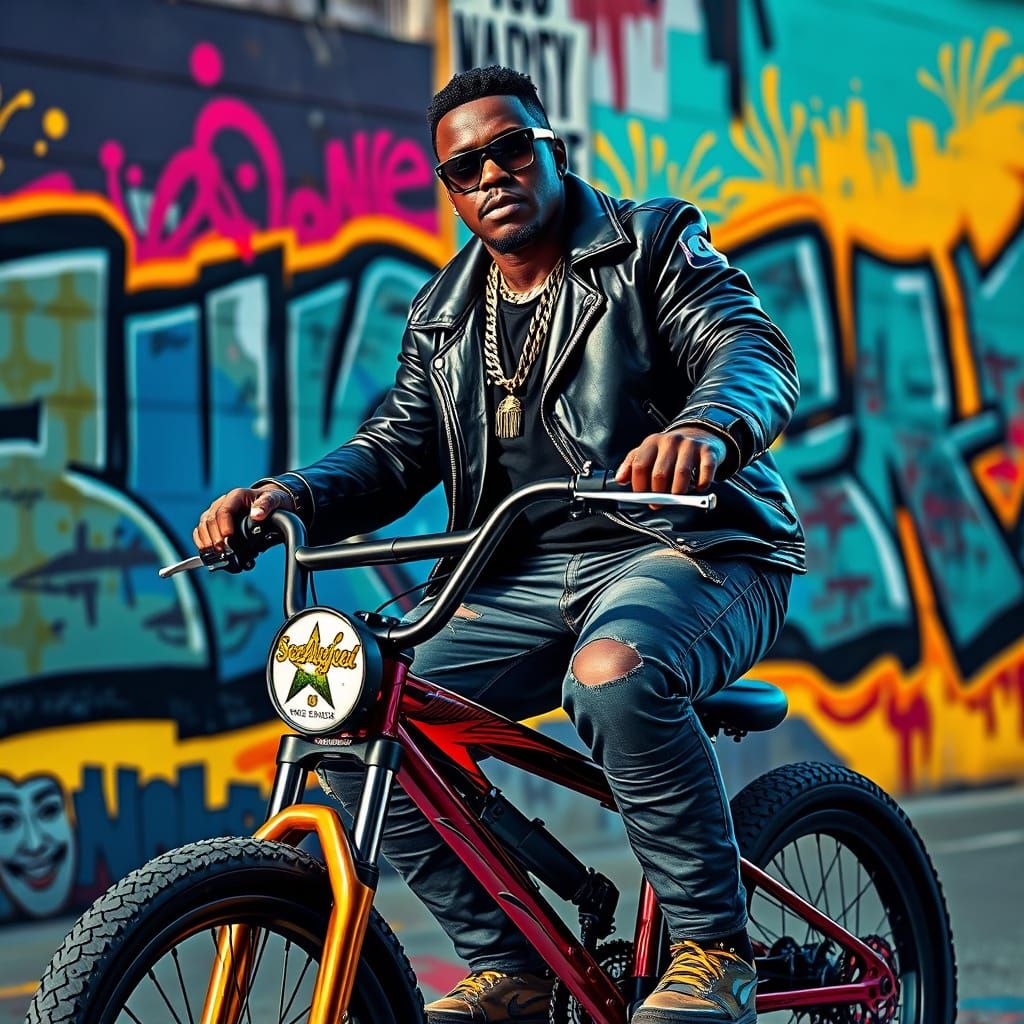 Gangster Rapper on Custom BMX in Urban Graffiti