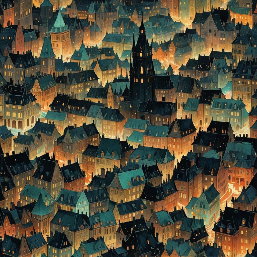 Magical Prague Cityscape in Whimsical Fairytale Style