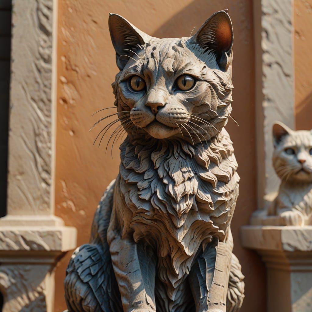 Hyper-Realistic Sculpture of a Cat in Stone