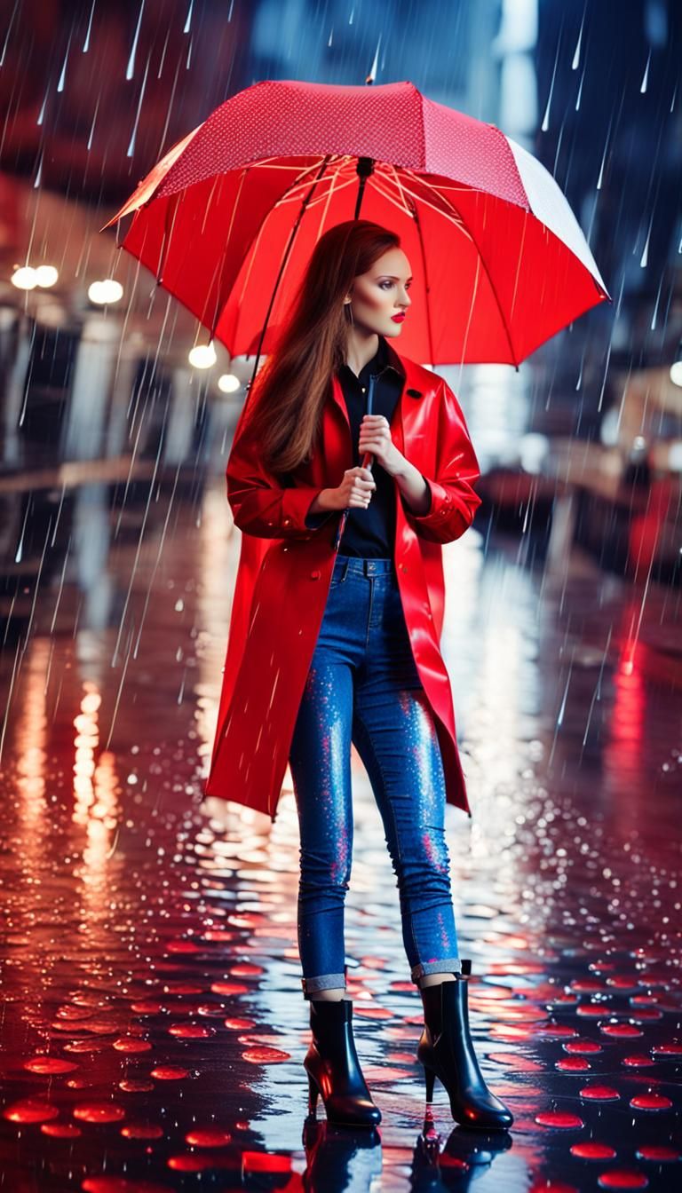 Abstract Girl with Umbrella in Cityscape