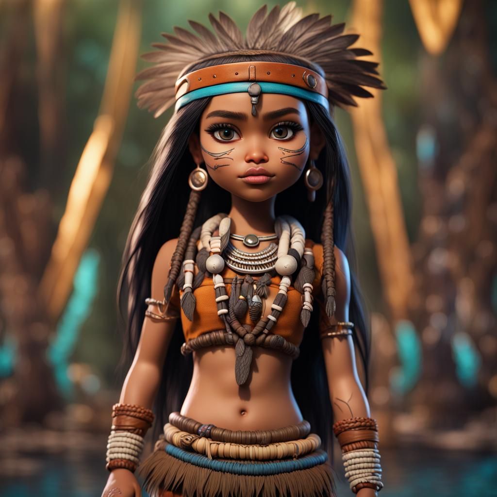 Hyperrealistic Bratz Doll as Amerindian Girl