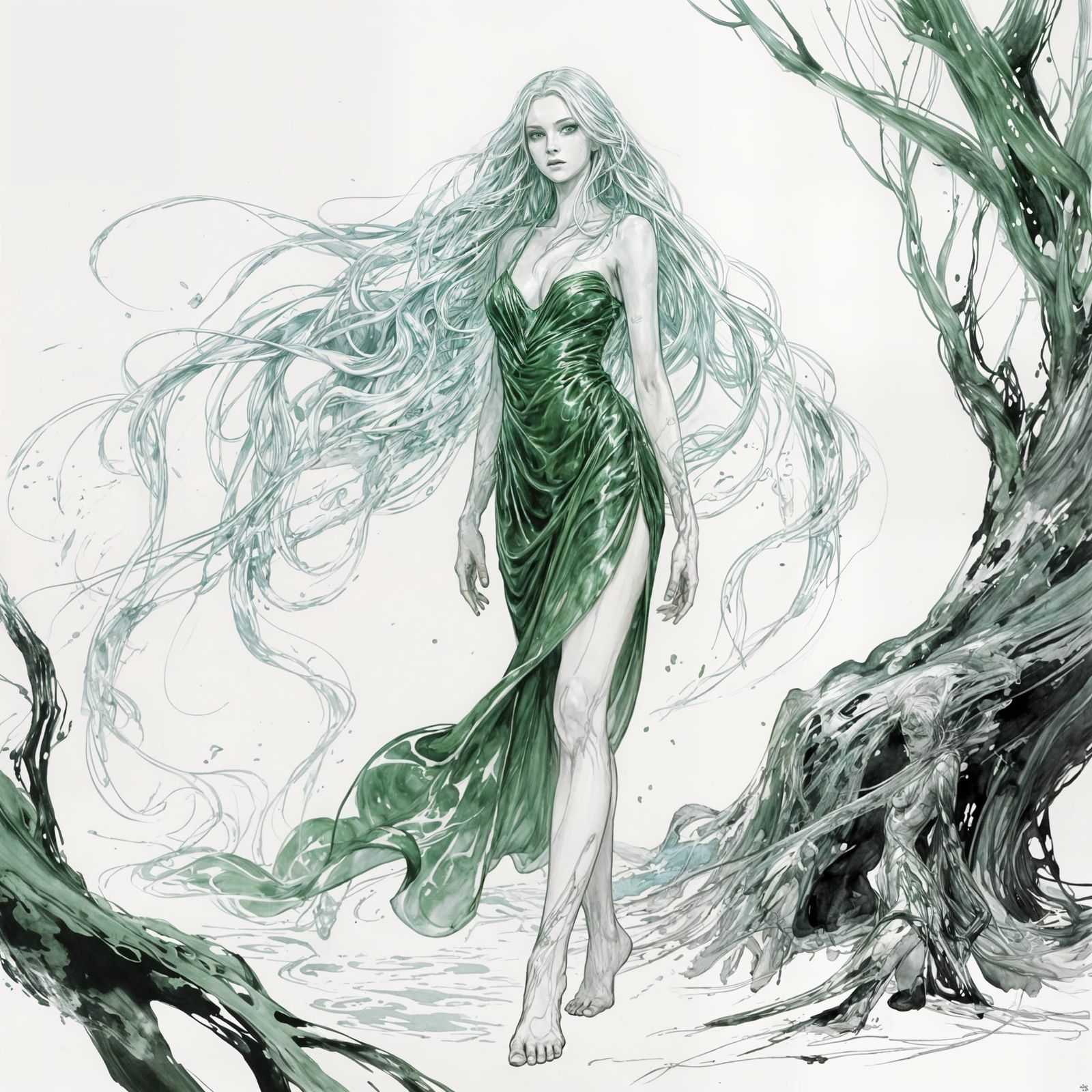 Graceful Dryad in Shimmering Green: D&D Art