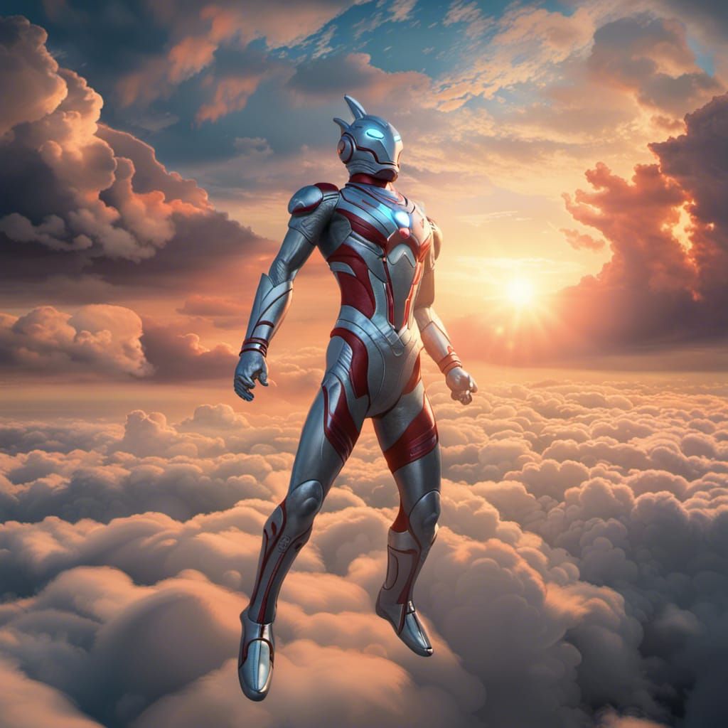 Ultraman Flies Towards Sunset: Dark Fantasy Concept Art